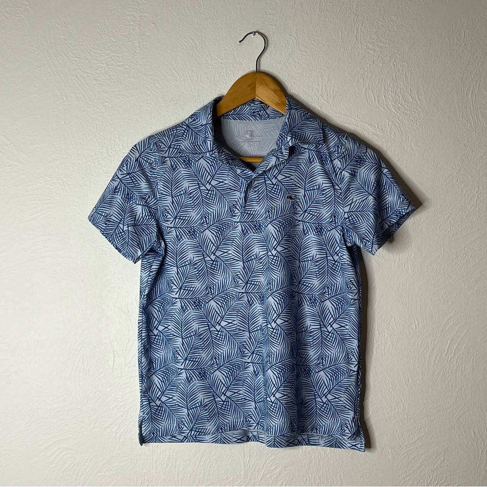 Vineyard Vines Boys Sankaty Performance Polo Leaf Print Blue Size M Medium